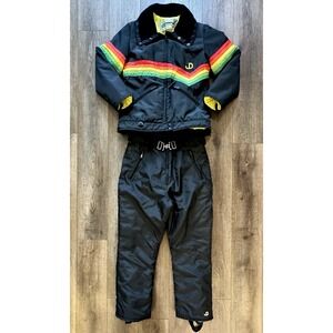 Vintage 1970's John Deere Rainbow Insulated Snowmobile Jacket Overalls Bibs Ski